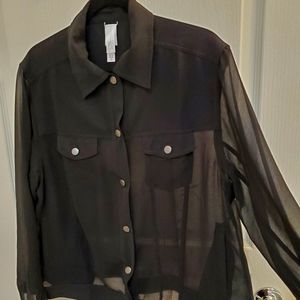 MARLA WYNN BLACK CHIFFON SNAP FRONT JACKET XL